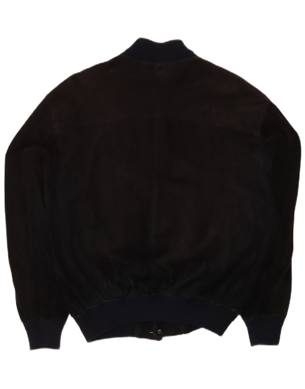 Vintage Mens Suede Bomber Jacket UK 38 Medium Black Colourblock Leather