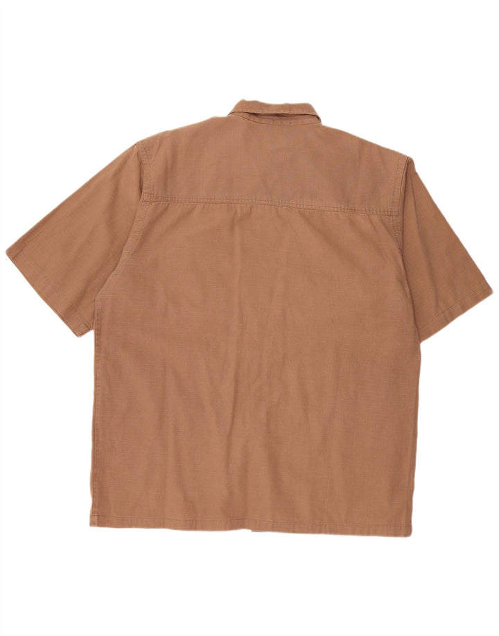 JEEP Mens Short Sleeve Shirt XL Brown Check Cotton