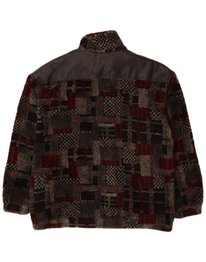 VINTAGE Mens Fleece Jacket UK 44 2XL Grey Patchwork