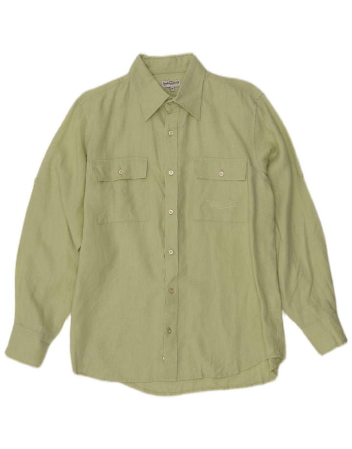 GIAN MARCO VENTURI Mens Shirt Medium Green Linen