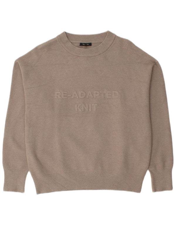 Massimo Dutti Womens Graphic Crew Neck Jumper Sweater UK 14 Medium Beige