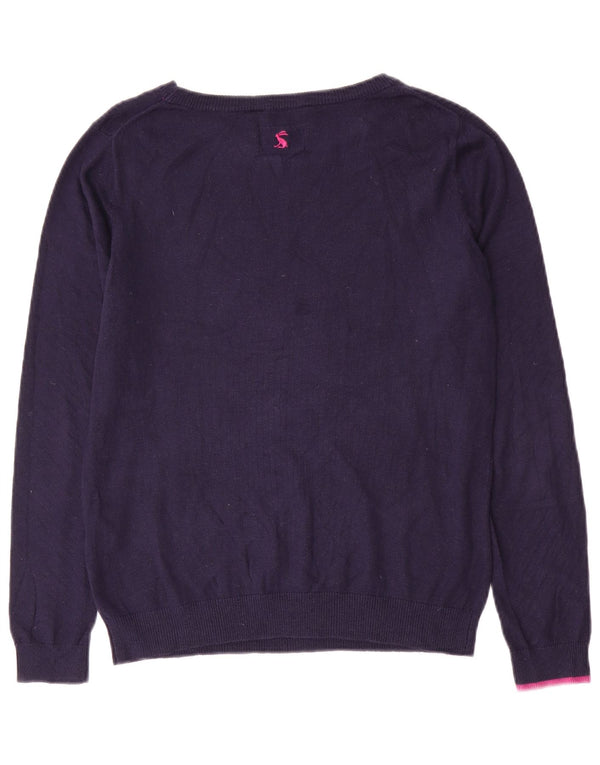 Joules Womens Graphic Boat Neck Jumper Sweater UK 8 Small Navy Blue Cotton