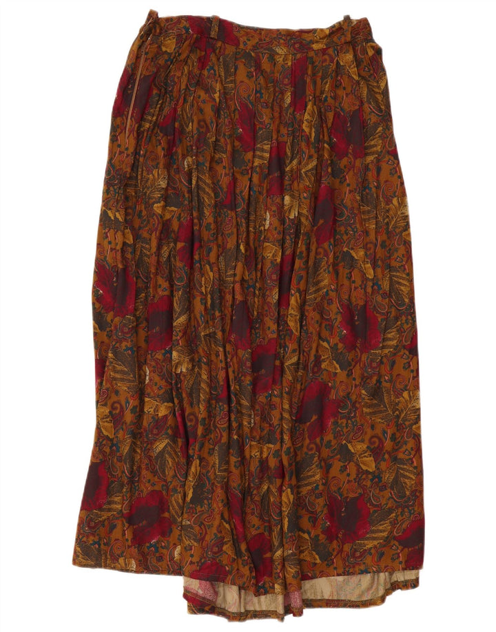 VINTAGE Womens Pleated Skirt W30 Medium Brown Paisley Viscose