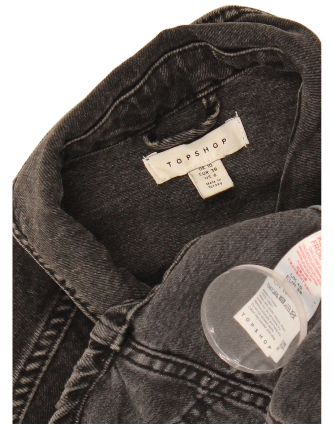 TOPSHOP Womens Crop Oversized Denim Jacket UK 10 Small Black Cotton