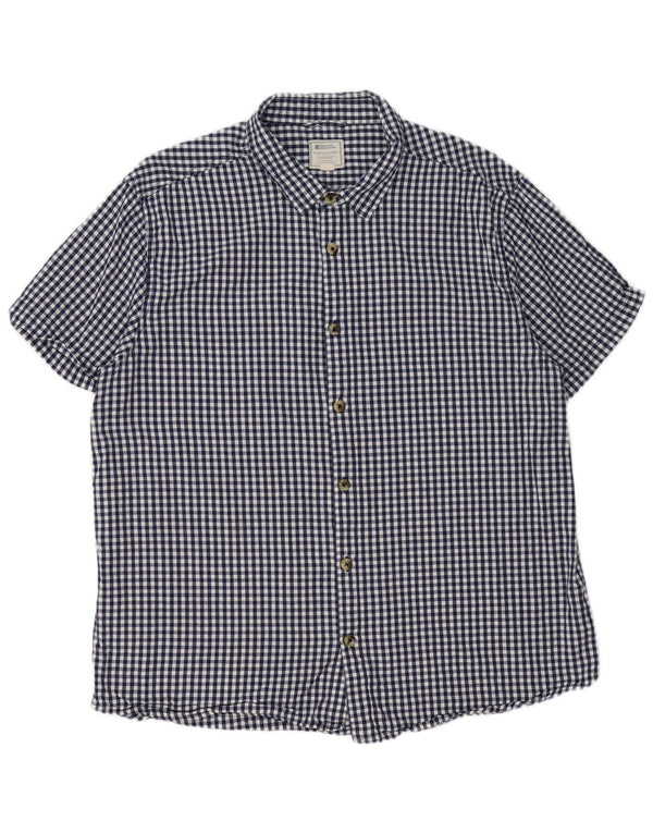 Mountain Warehouse Mens Short Sleeve Shirt 2XL Navy Blue Gingham Cotton