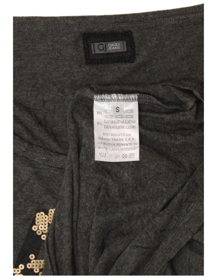 Gaudi Womens Oversized Graphic Top Long Sleeve UK 10 Small Grey Viscose