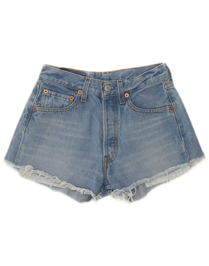 LEVI'S Womens 501 Denim Shorts W27 Small Blue Striped Classic