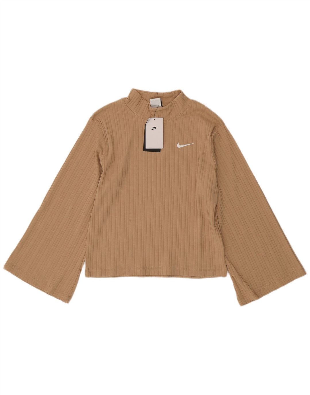 Nike Womens Top Long Sleeve UK 6 XS Beige Cotton