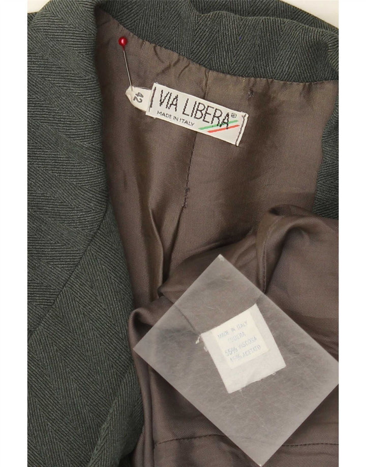 Vintage Womens Double Breasted Blazer Jacket IT 42 Medium Green Herringbone