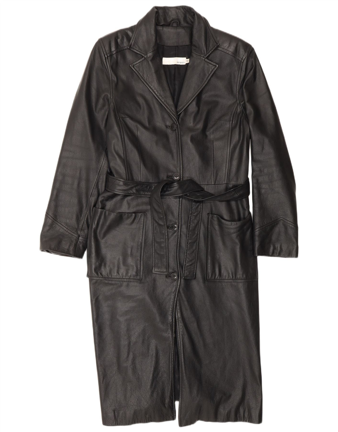 HENNES Womens Leather Coat EU 42 Large Black Leather