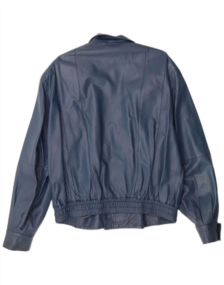 VINTAGE Mens Military Leather Jacket IT 52 XL Blue Leather