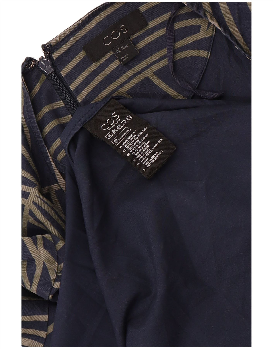 COS Womens Asymmetrical Dress EU 42 Large Navy Blue Geometric Cotton
