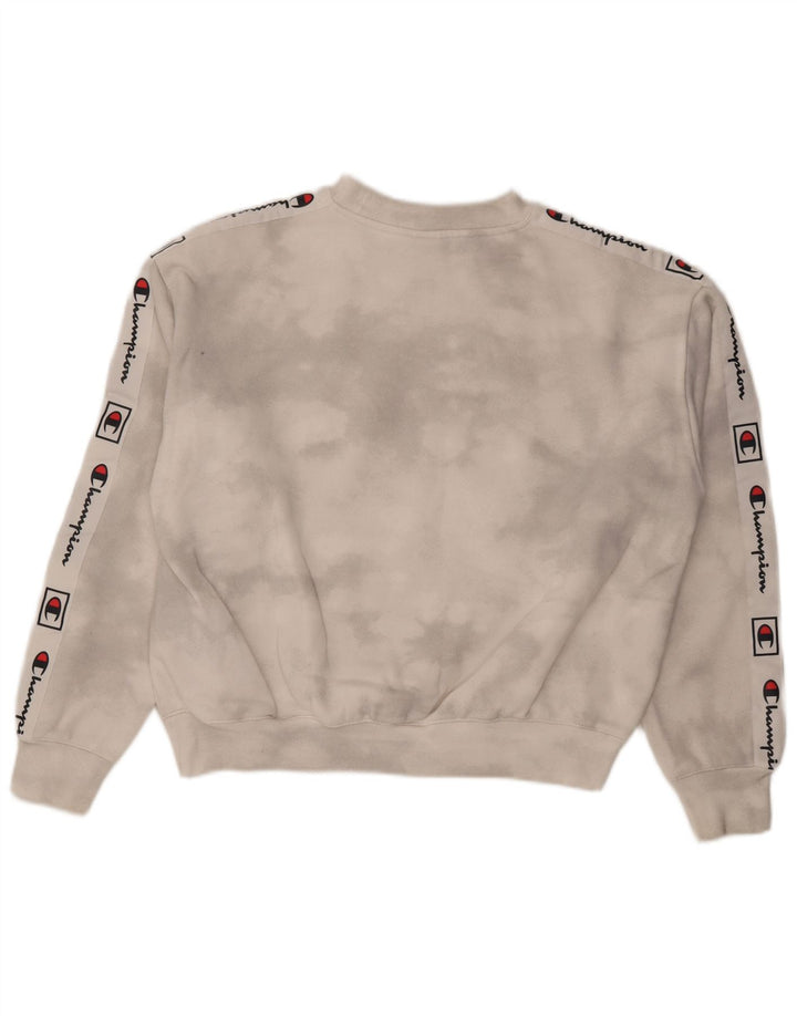 CHAMPION Womens Oversized Crop Sweatshirt Jumper UK 16 Large Off White