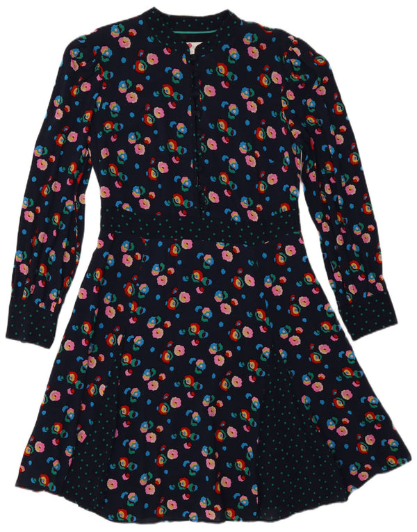 Boden Womens Long Sleeve A-Line Dress UK 10 Small Navy Blue Floral Viscose