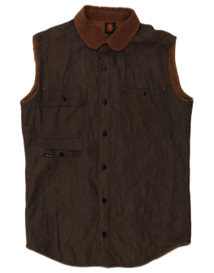 Volcom Mens Quilted Gilet UK 36 Small Khaki Cotton