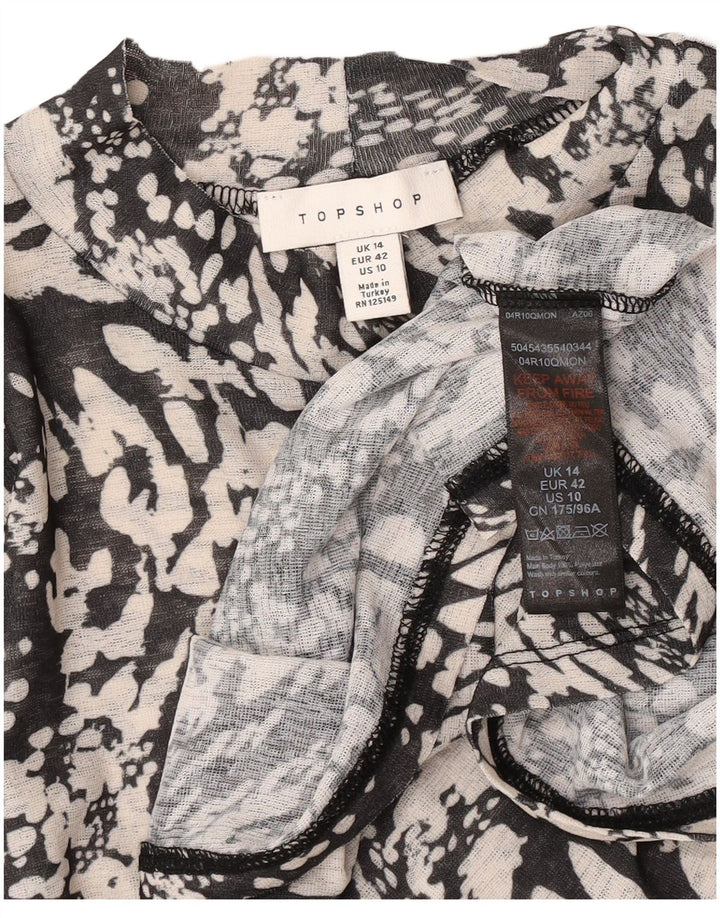 Topshop Womens Top Long Sleeve UK 14 Large Grey Spotted Polyester