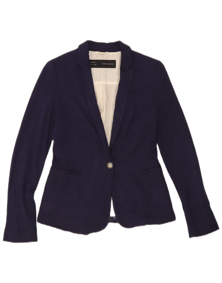 Zara Womens 1 Button Blazer Jacket UK 10 Small Navy Blue