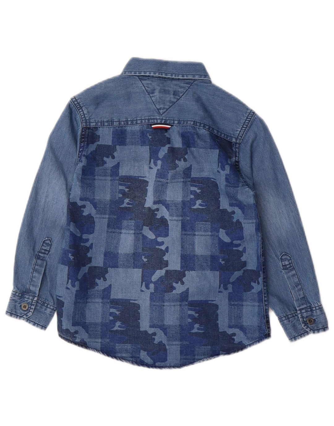 TOMMY HILFIGER Boys Denim Shirt 3-4 Years Blue Camouflage Cotton