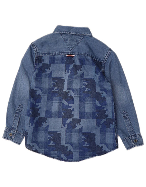 TOMMY HILFIGER Boys Denim Shirt 3-4 Years Blue Camouflage Cotton
