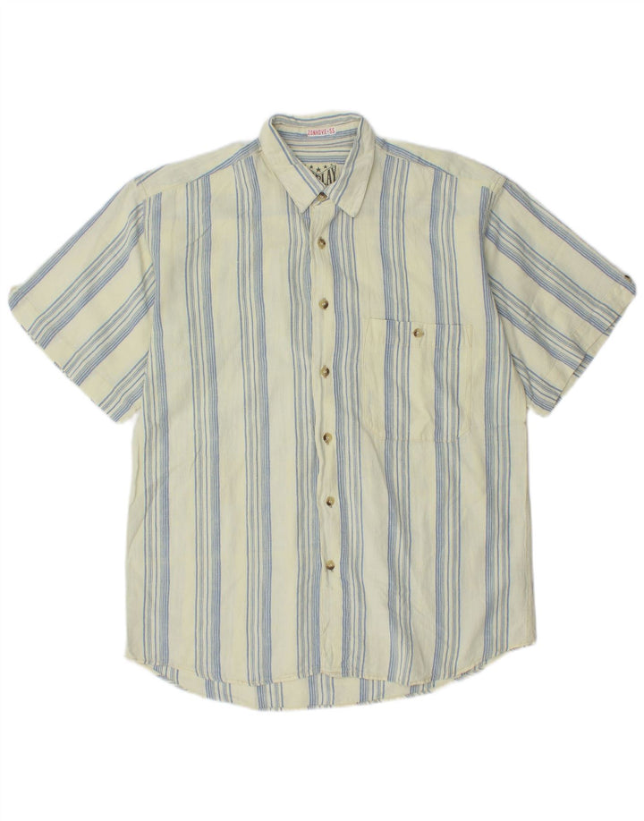 VINTAGE Mens Short Sleeve Shirt Large Blue Striped