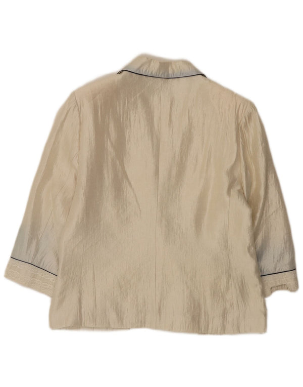 Vintage Womens 3/4 Sleeve 1 Button Blazer Jacket EU 50 3XL Beige Viscose