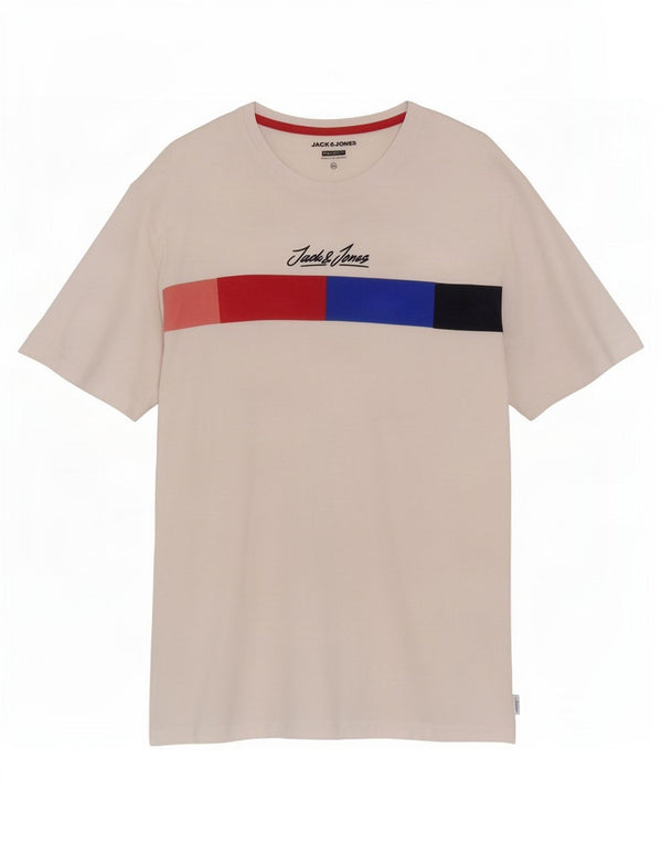 Jack & Jones Mens Regular Fit Graphic T-Shirt Top 2XL White Colourblock