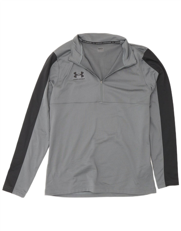 Under Armour Mens Zip Neck Pullover Tracksuit Top Large Grey Colourblock