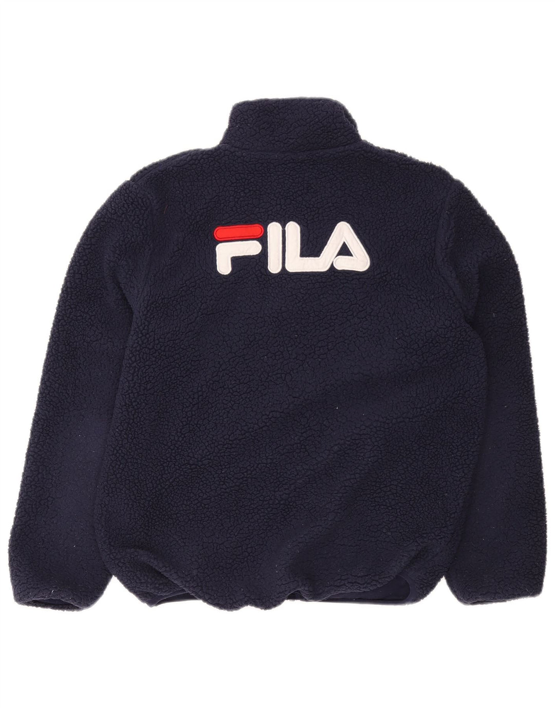 FILA Womens Oversized Graphic Fleece Jacket UK 6 XS Navy Blue Polyester