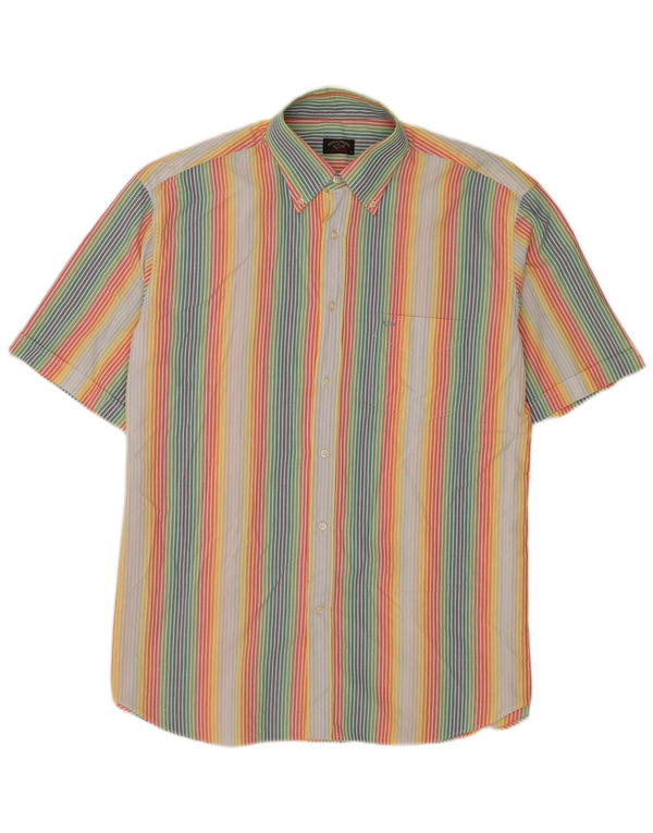 Paul & Shark Mens Short Sleeve Shirt Size 44 XL Multicoloured Pinstripe