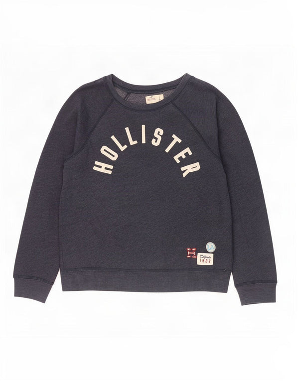 Hollister Womens Graphic Sweatshirt Jumper UK 16 Large Navy Blue Cotton
