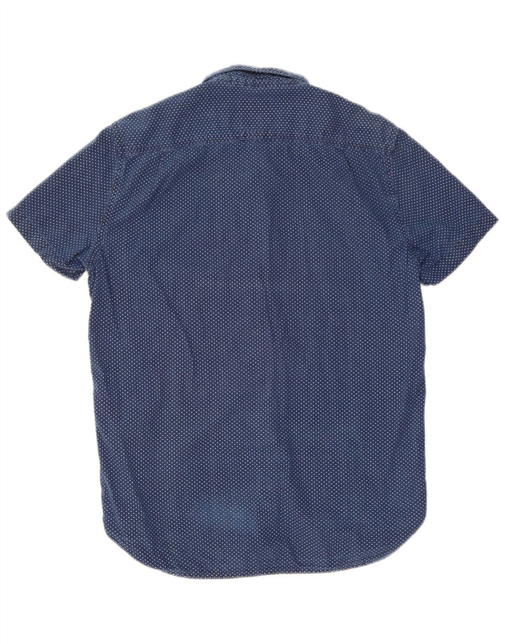 Superdry Mens Short Sleeve Shirt Medium Blue Spotted Cotton
