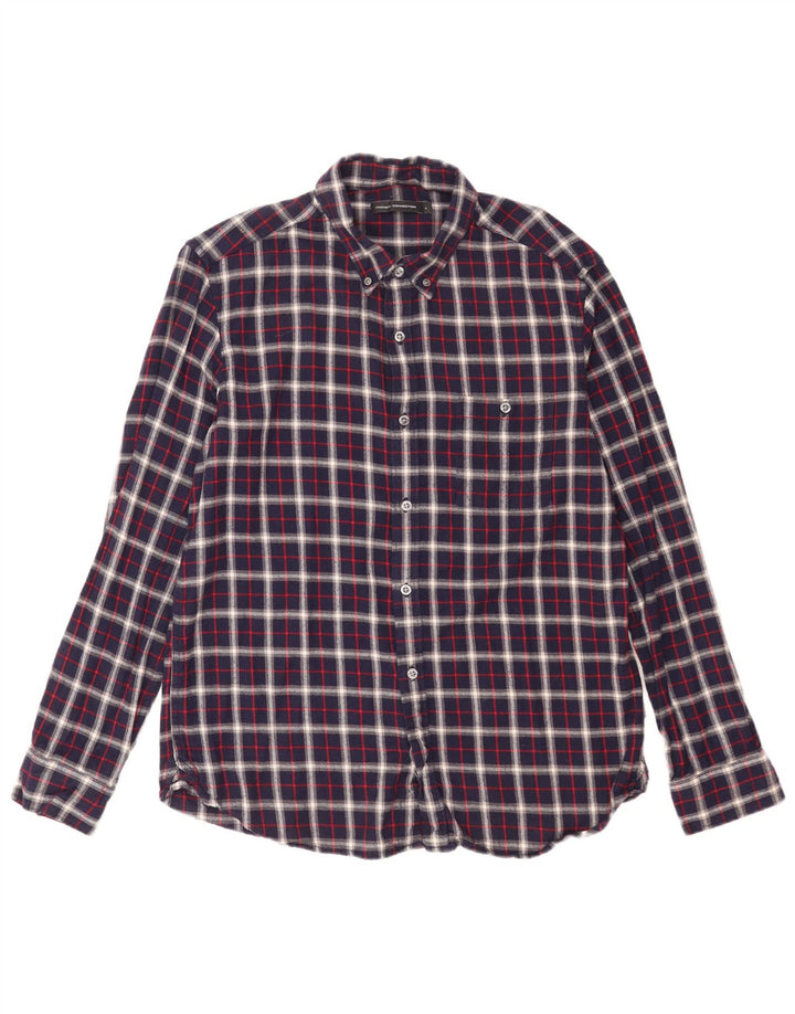 French Connection Mens Flannel Shirt Large Navy Blue Check Cotton