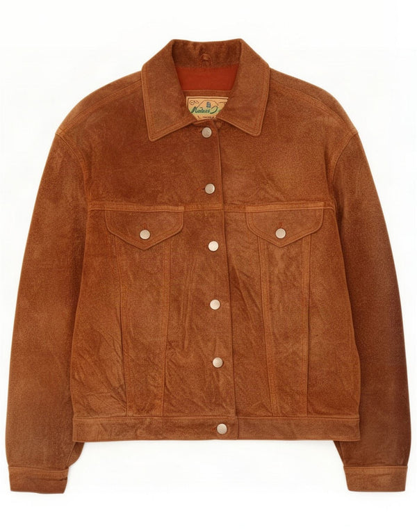 Vintage Womens Suede Bomber Jacket UK 12 Medium Brown Leather