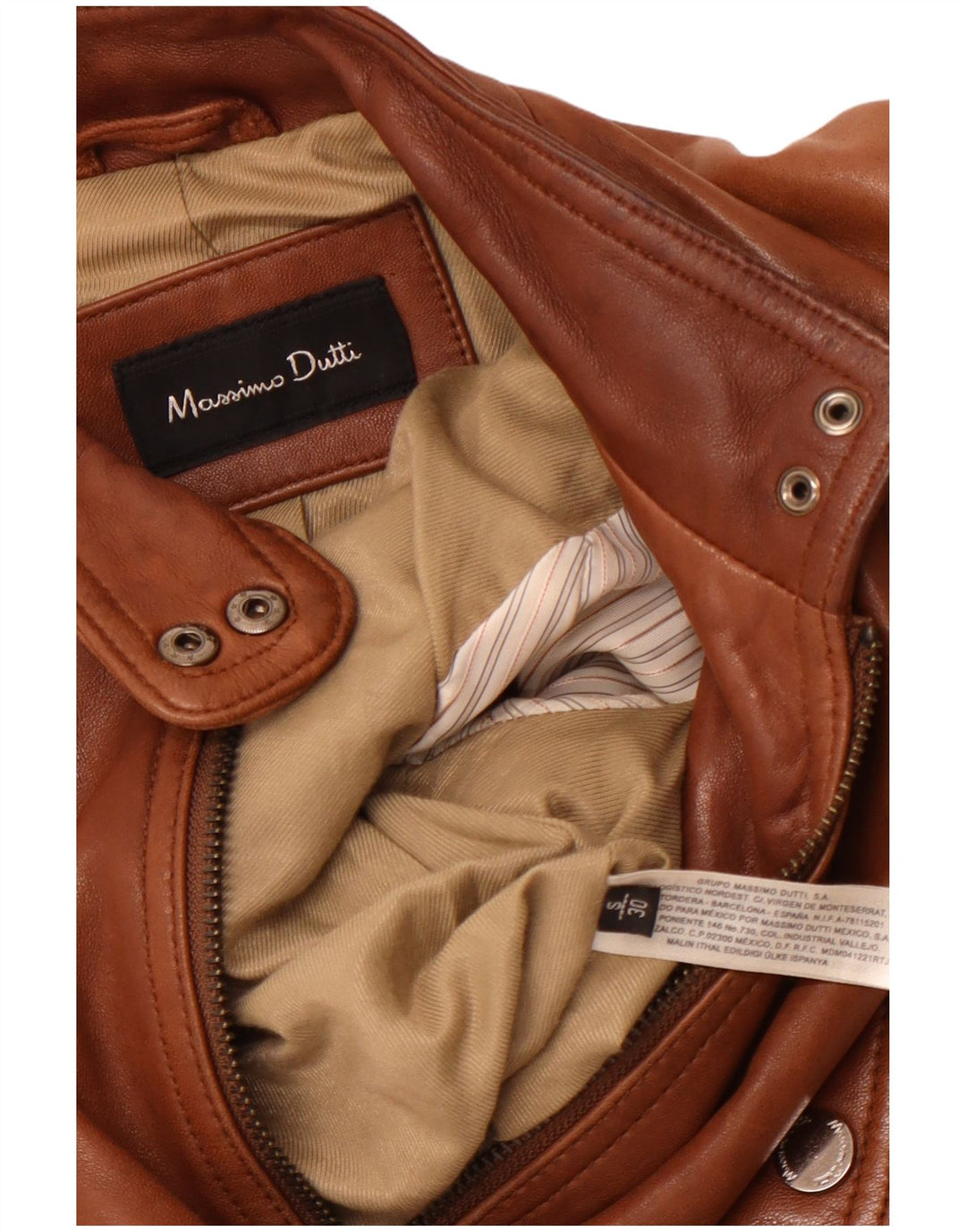 MASSIMO DUTTI Womens Crop Leather Jacket UK 10 Small Brown Sheepskin