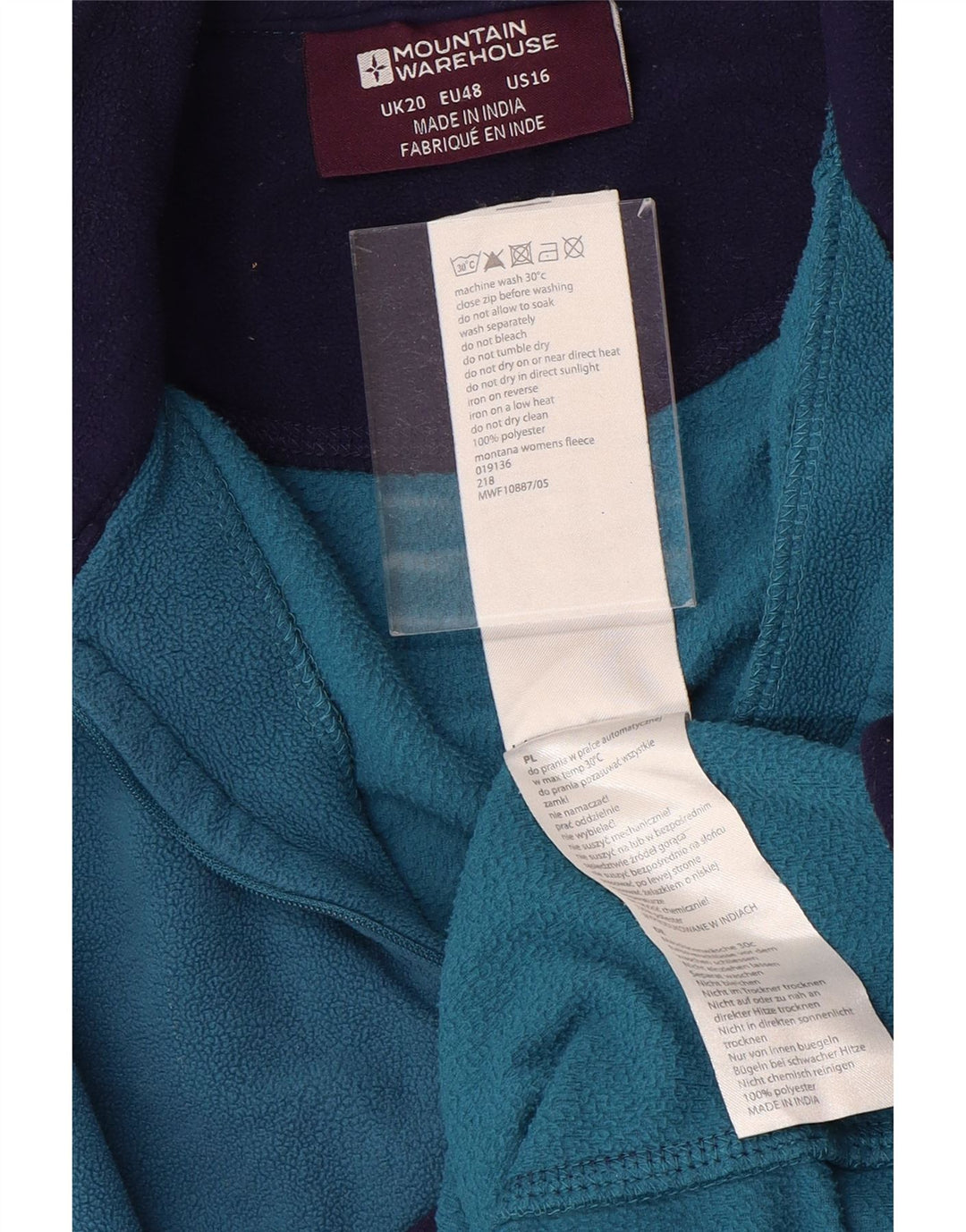 MOUNTAIN WAREHOUSE Womens Zip Neck Fleece Jumper UK 20 2XL  Blue Polyester