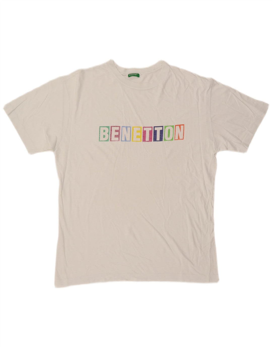 Benetton Mens Graphic T-Shirt Top Medium White