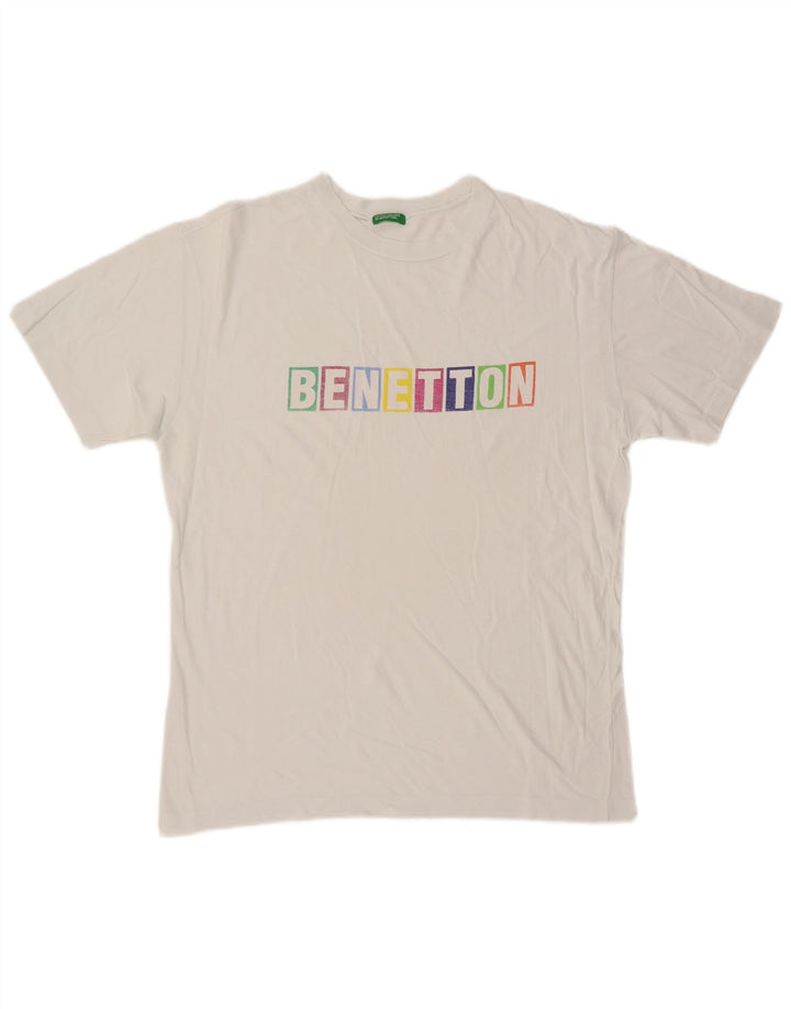 Benetton Mens Graphic T-Shirt Top Medium White