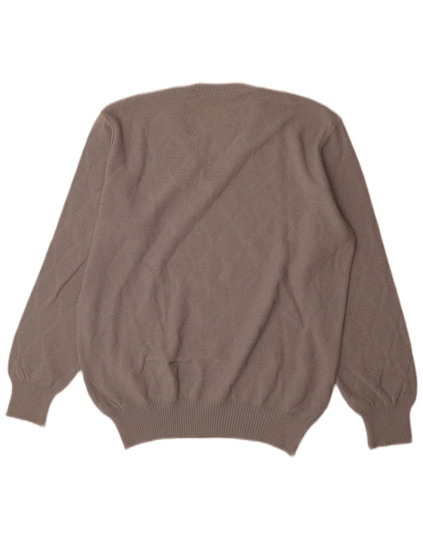Vintage Mens V-Neck Jumper Sweater IT 54 XL Grey Argyle/Diamond Wool