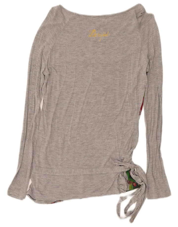 Desigual Womens Graphic Top Long Sleeve UK 12 Medium Grey Geometric