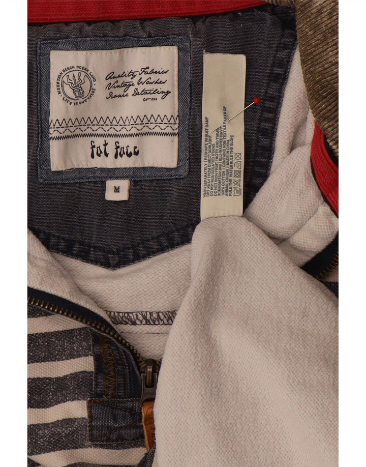 FAT FACE Mens Zip Neck Sweatshirt Jumper Medium Grey Striped Cotton