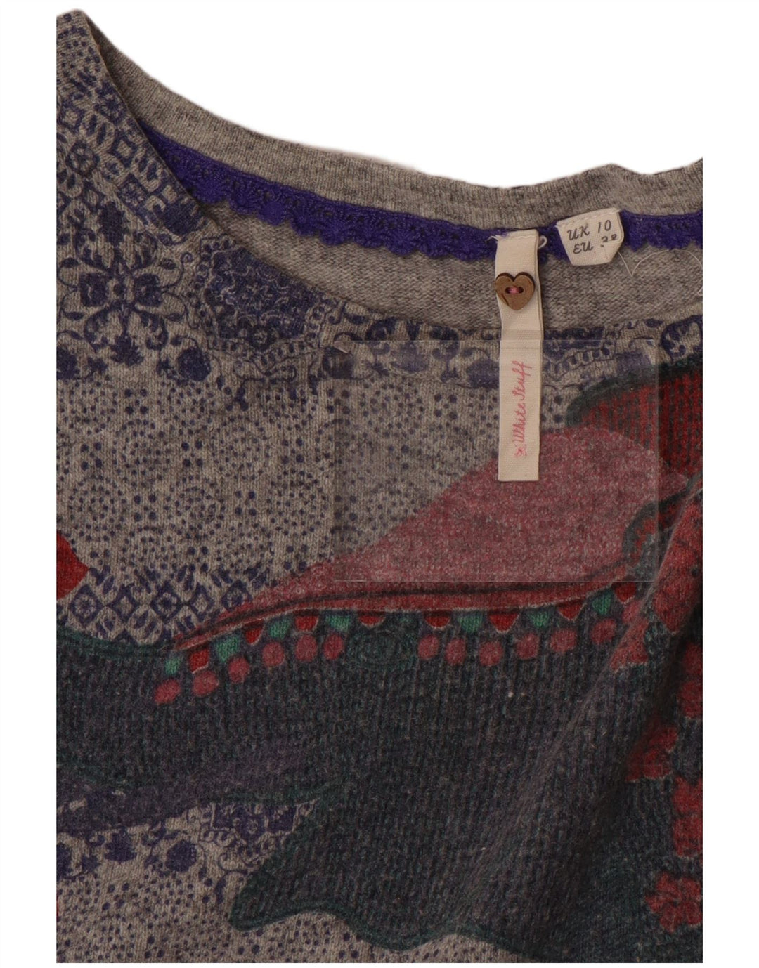 WHITE STUFF Womens Graphic Boat Neck Jumper Sweater UK 10 Small  Grey