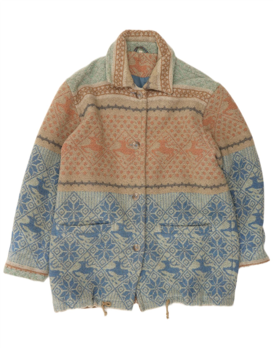 VINTAGE Womens Loose Fit Windbreaker Coat UK 16 Large Blue Fair Isle