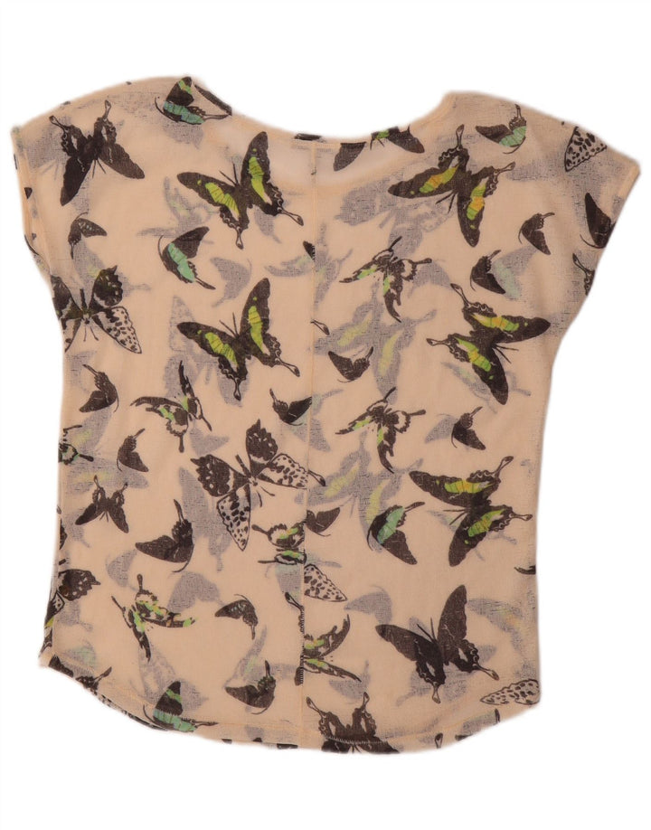ZARA Womens Trafaluc Abstract Pattern T-Shirt Top UK 14 Medium Beige