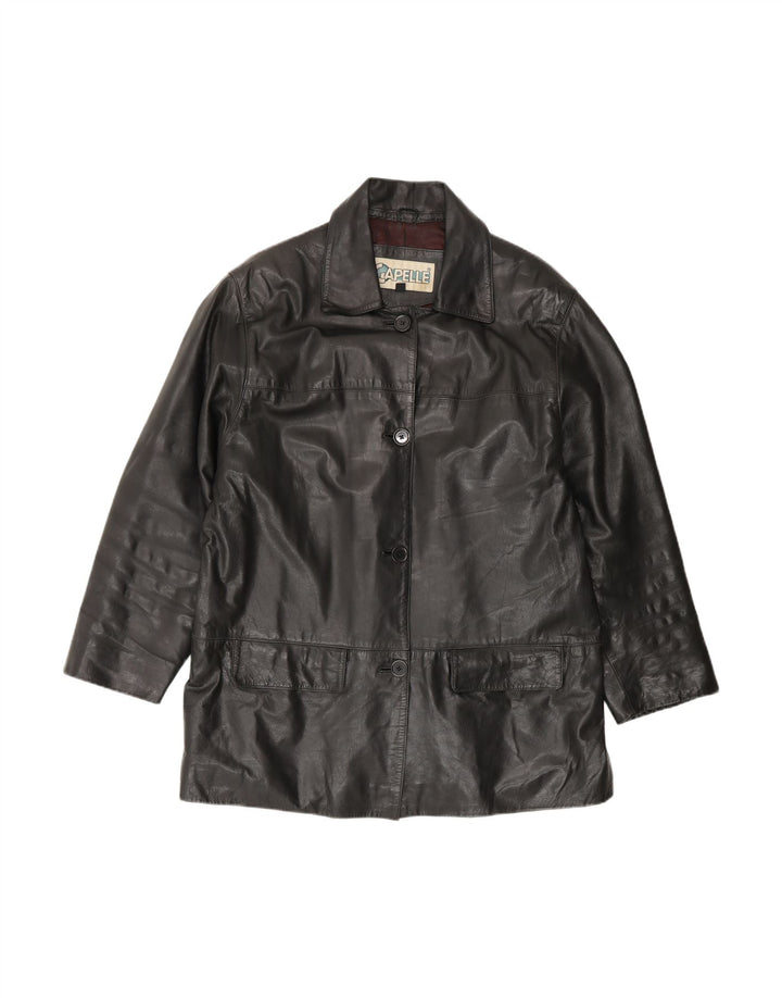 CAPELLE Womens Leather Jacket UK 14 Medium Black Leather