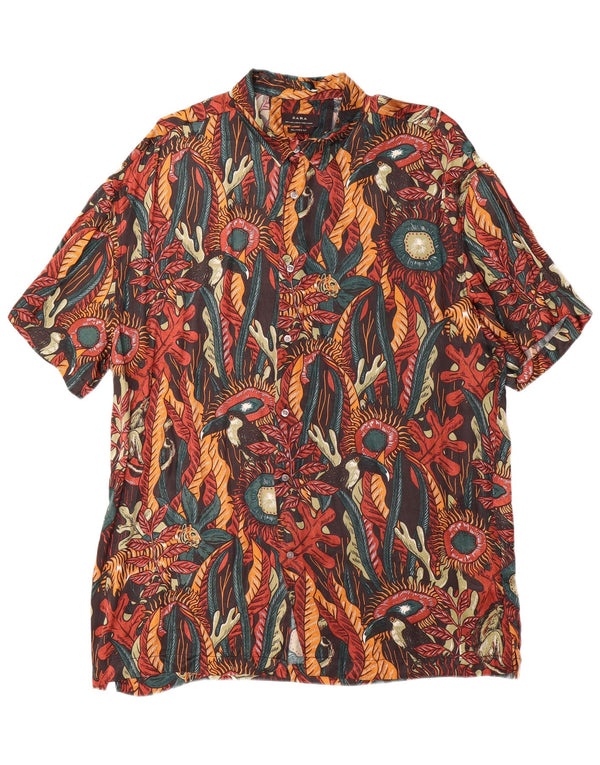 Zara Mens Short Sleeve Relaxed Fit Shirt Large Multicoloured Floral Viscose
