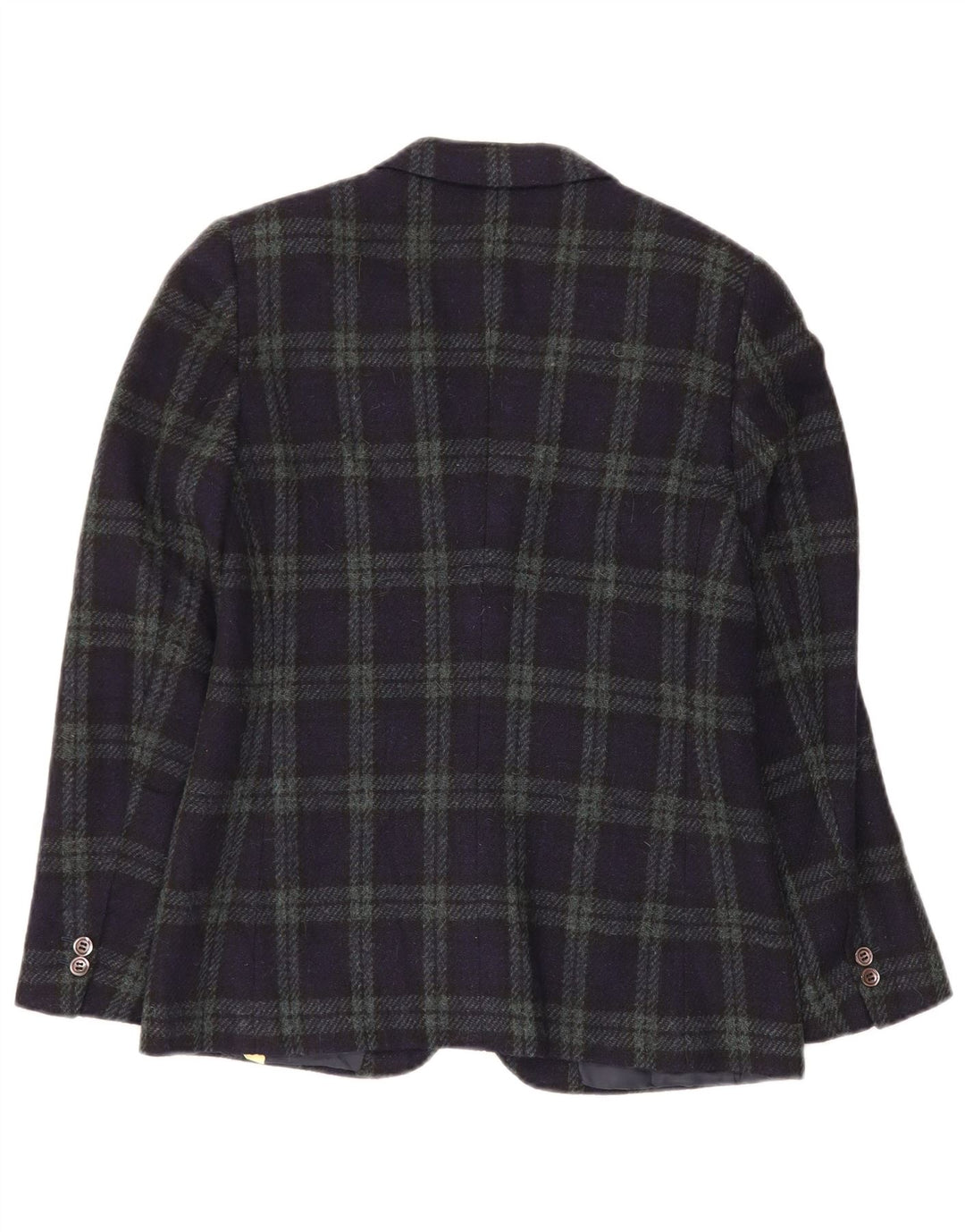 VINTAGE Womens 2 Button Blazer Jacket IT 44 Medium Navy Blue Check Wool