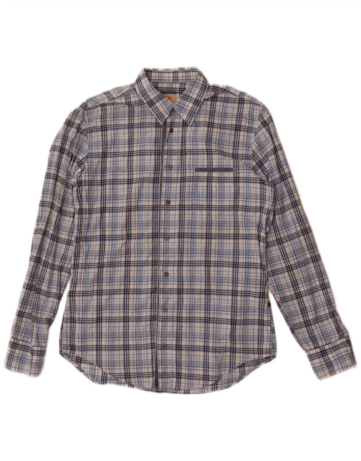 Hugo Boss Mens Shirt Large Blue Check Cotton
