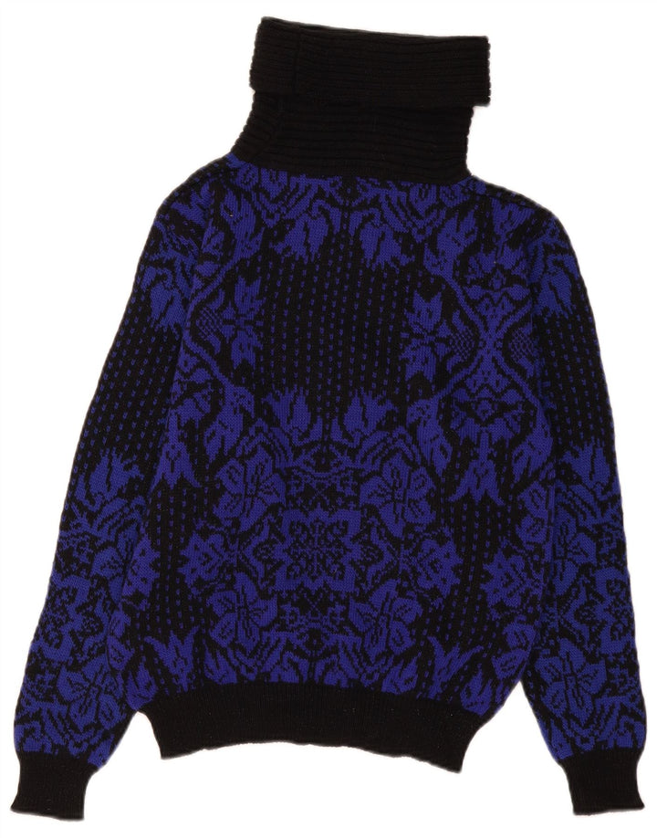 Vintage Womens Roll Neck Jumper Sweater UK 14 Medium Black Floral