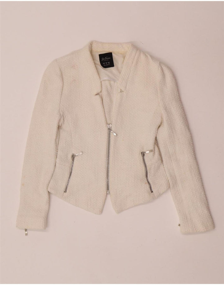 Zara Womens Crop Blazer Jacket UK 8 Small White Cotton