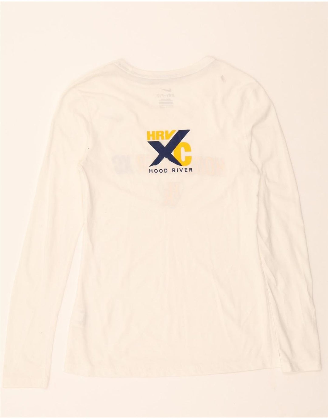 NIKE Womens Dri Fit Graphic Top Long Sleeve UK 10 Small White Polyester Vintage Nike and Second-Hand Nike from Messina Hembry 